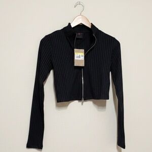 Nike Jordan Black Ribbed Full-Zip Mock Neck Cropped Jacket